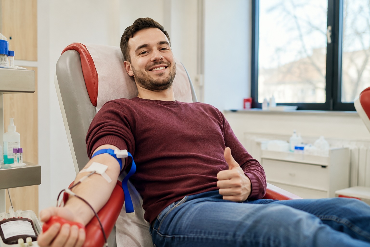 Dárce při odběru krve v křesle